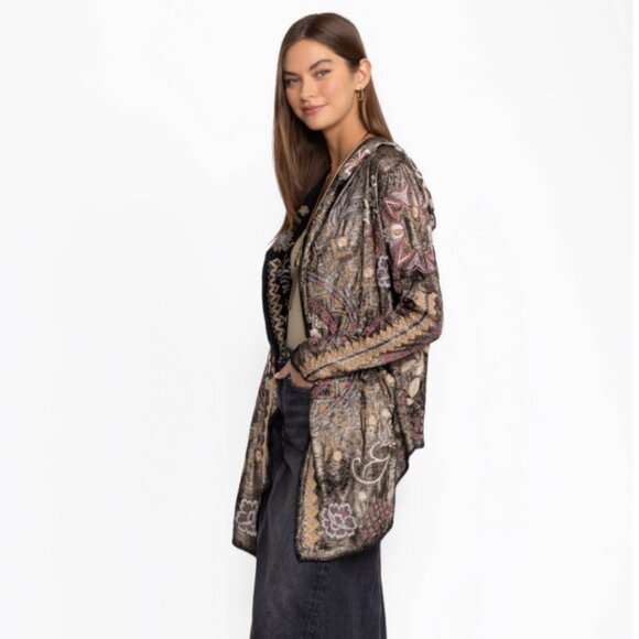 Johnny Was Biya Embroidered Metallic Short Hoodie Agatha L NWT $490 - Picture 4 of 5